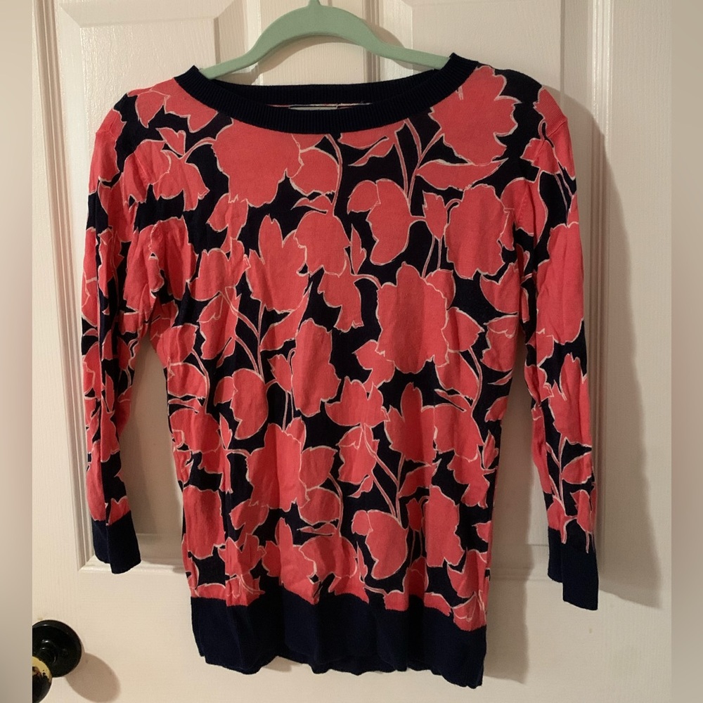 Halogen sweater - floral pattern with 3-quarter length sleeves